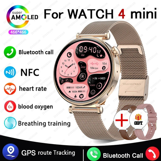 For Huawei Xiaomi GT4Mini Smart Watch Women NFC GPS Tracker AMOLED 466*466 HD Screen Heart Rate BT Call SmartWatch Men 2024 New