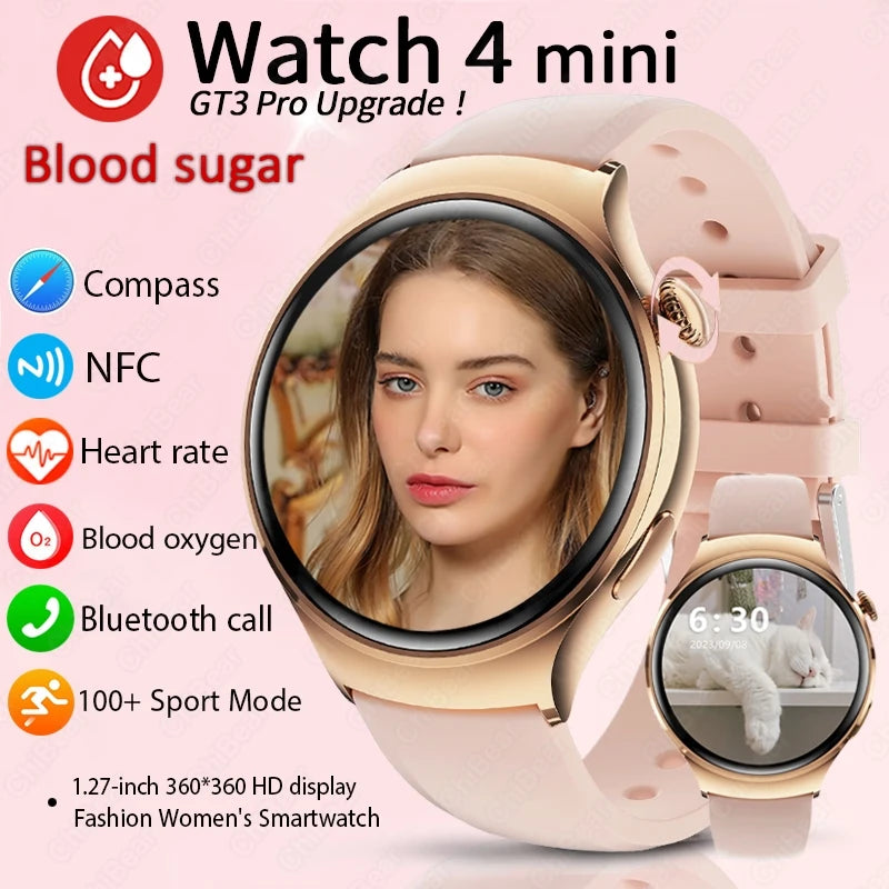 For Huawei Watch 4 mini Smart Watch Women 360*360 HD Screen Heart Rate Temperature Sport Bracelet NFC BT Calling Smartwatch 2024