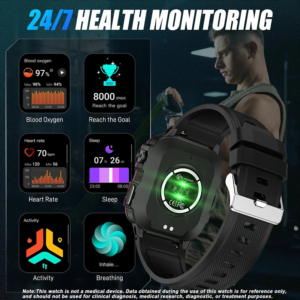 Rugged Military Smart Watch Men 2024 Outdoor Bluetooth Smarthwhatch 420Mah 100+ Sports Custom Faces Smartwatch For ios Android