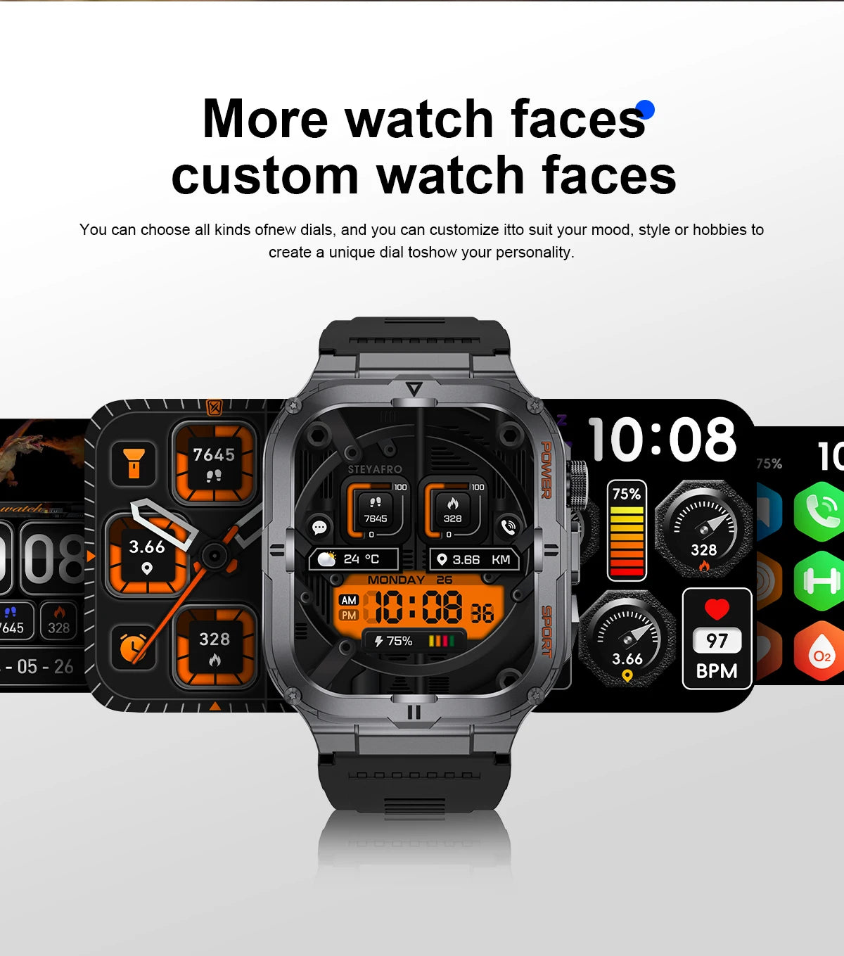 New Rugged Military Black Smartwatch For Men With Flashlight 3ATM Waterproof Sports Fitness Ai Voice Smartwatch Outdoor 2024 New