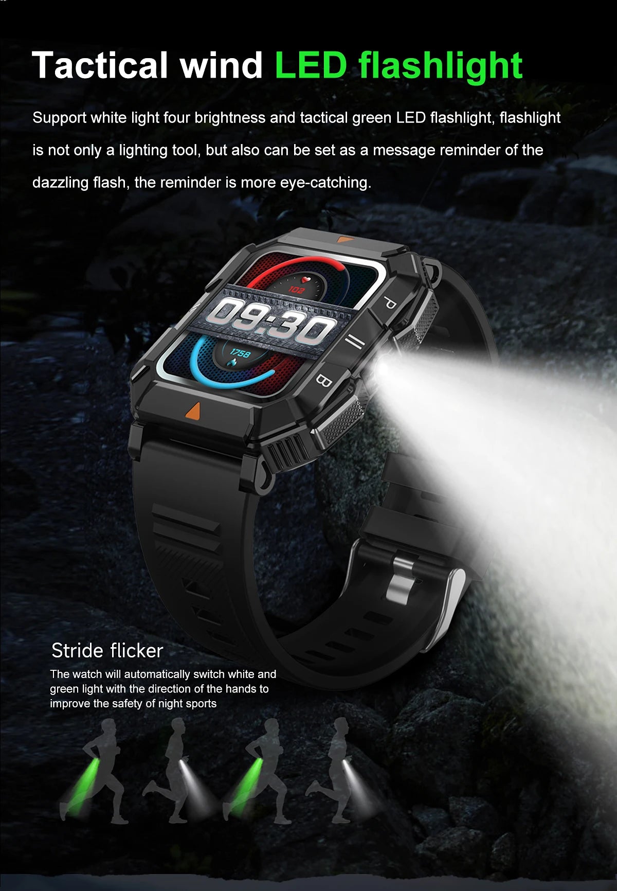 LIGE Smart Watch Men LED Light For Android IOS GPS Hiking Bluetooth Call IP67 Waterproof Military Health Monitor Smartwatch 2024