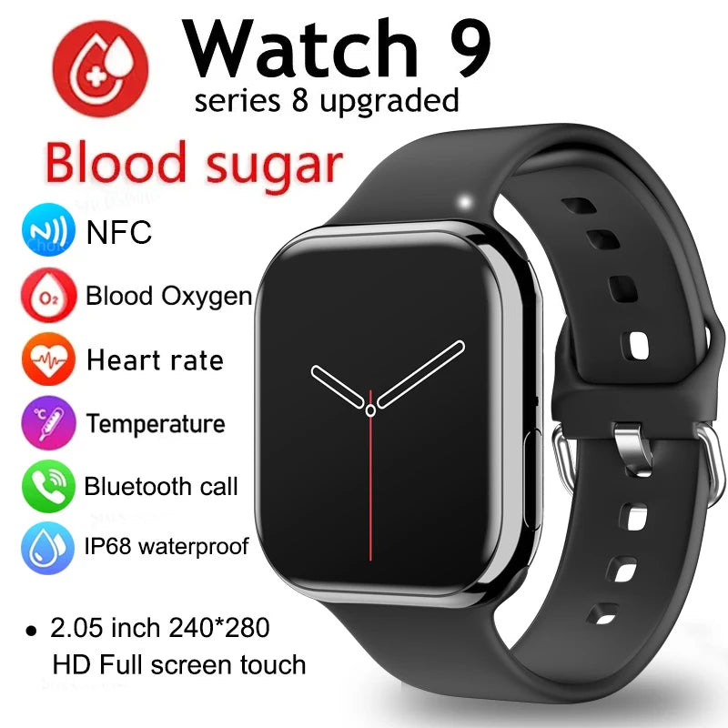 2024 Watch 9 Smart Watch Men BT Call NFC Always on Display Body Temperature Fitness Women Series 8 Smartwatch for Apple Android