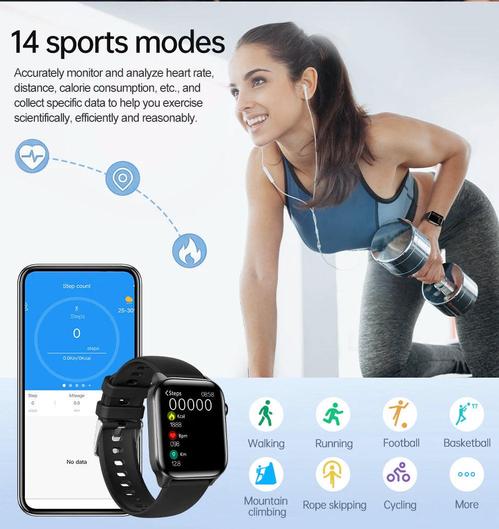 2024 New 1.85" Men Women Blue Tooth Call Smart Watch Heart Rate Blood Oxygen Sports Fitness Waterproof Bracelet Music Smartwatch