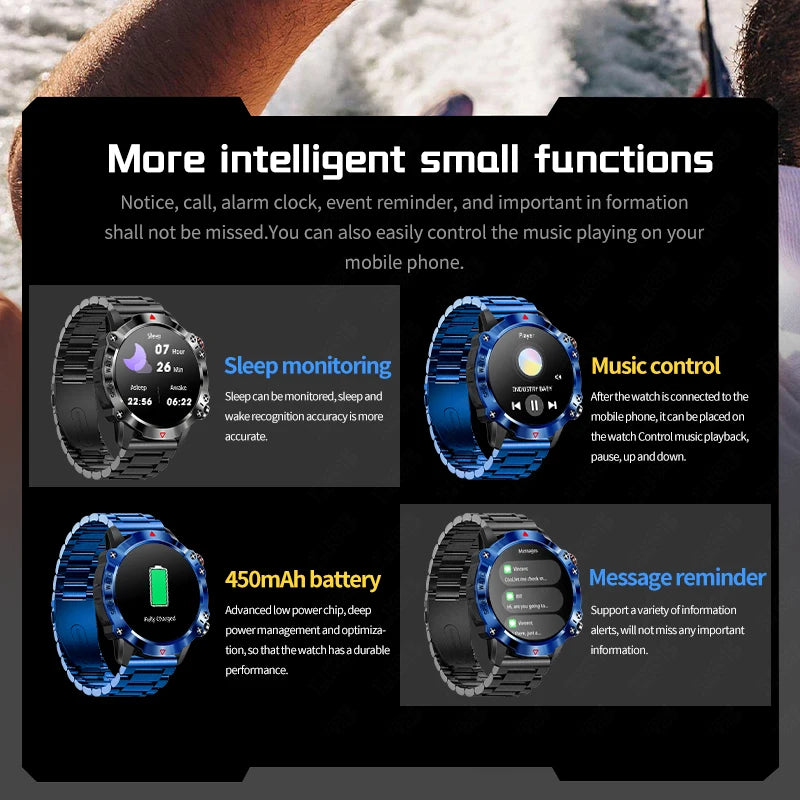 2024  AMOLED HD Screen Watch Bluetooth Call Smartwatch Waterproof Outdoor Sports Tracker 450 mA Battery fashion Men Smart Watch