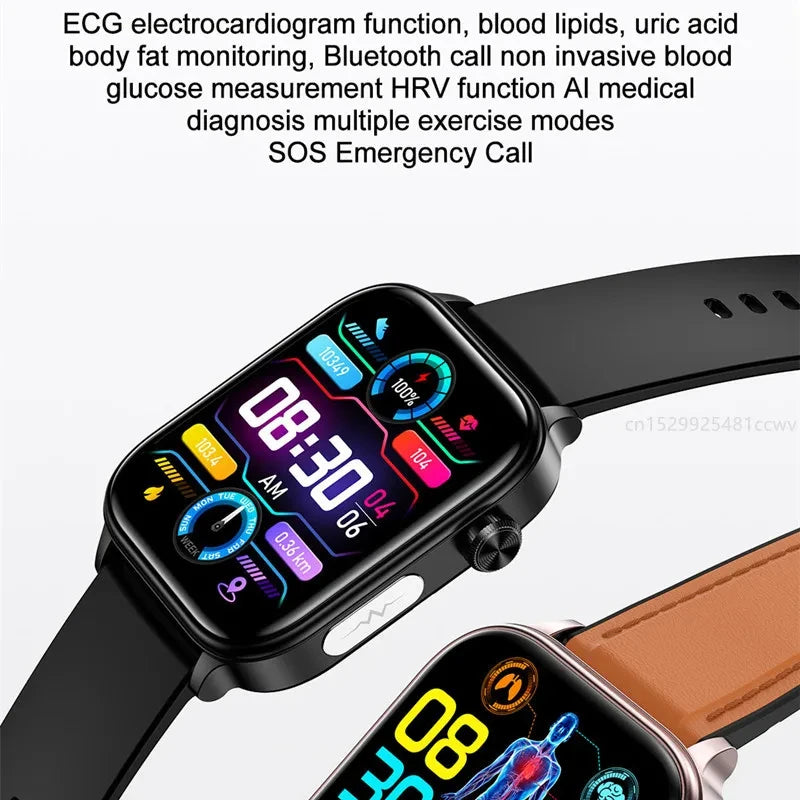 2024 New Blood Lipids Uric Acid Blood Glucose Smart Watch Men ECG+PPG Fitness Tracker Clock Heart Rate Bluetooth call Smartwatch