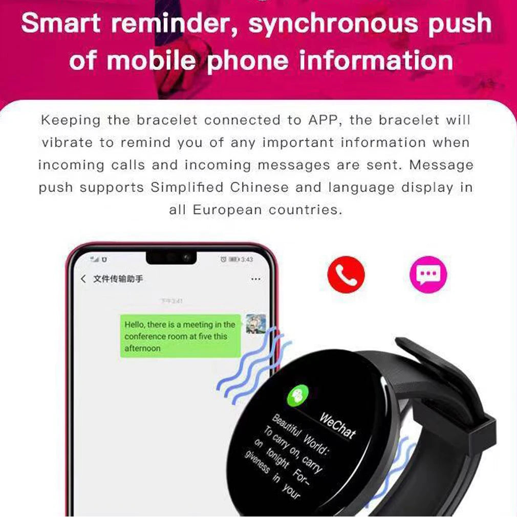 Reloj D18 Round Smart Watch 2024 Heart Rate Smartwatch Men Women Blood pressure Step Stopwatch Android Smart Bracelet Amazfit