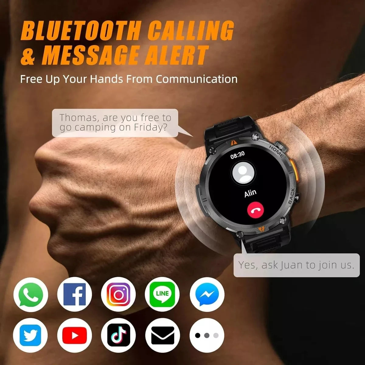 2024 New For Xiaomi Military Outdoor Sports SmartWatch Men LED Light Compass IP68 waterproof GPS Track Bluetooth Call SmartWatch