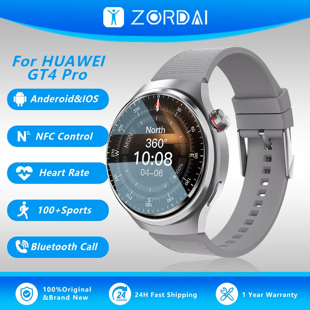 Zordai ZD4Pro GPS SmartWatch Men For Huawei GT4 Pro Sphere Screen Heart Rate Bluetooth Call IP68 Waterproof Smartwatch 2024 New