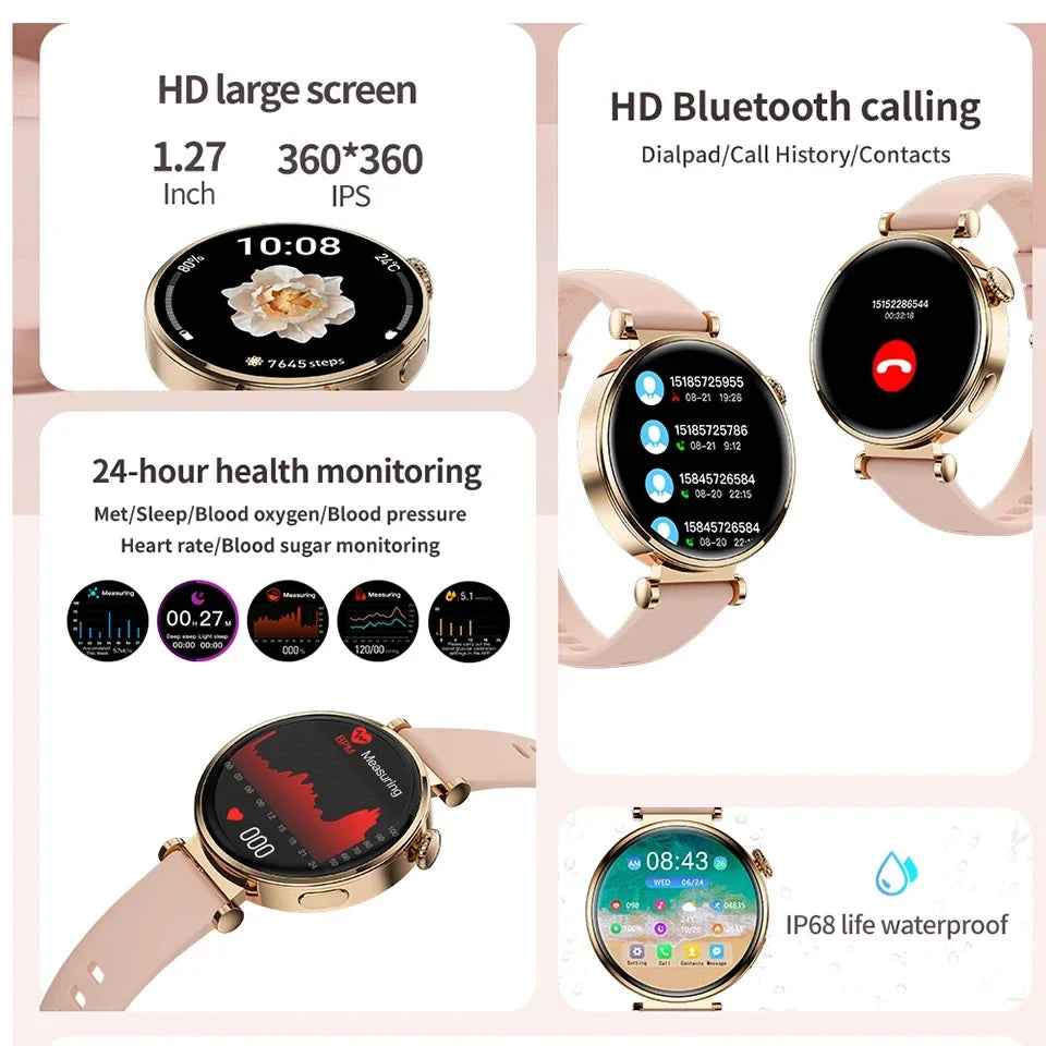 2024 New for Huawei Watch 4 Mini Smart Watch Women Watch AMOLED HD Screen Sports Tracker Blood Sugar Bluetooth Call smart watchs