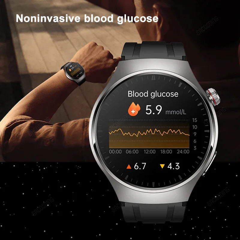 2024 New Health Blood Glucose Smart Watch Men ECG+PPG Bluetooth Call AMOLED Clock Waterproof Sport Smartwatch For Huawei Xiaomi