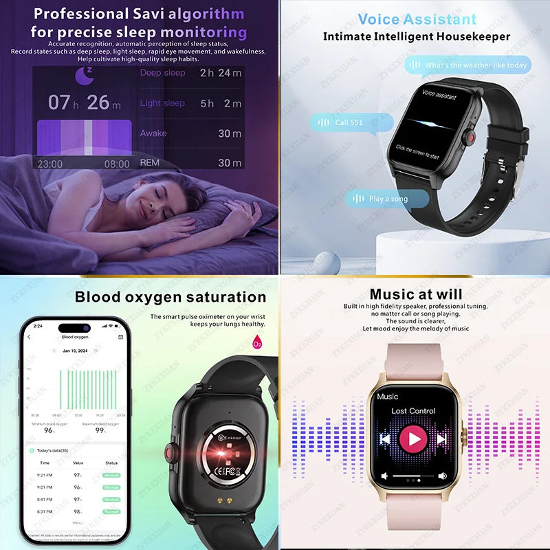 2024 New Bluetooth Call Smart Watch Women Men Heart Rate Blood Oxygen Voice Assistant 100+Sports Ladies Smartwatch For Xiaomi