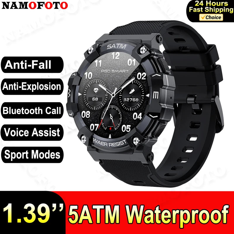 2024 New Smartwatch 1.39'' 5ATM IP68 Waterproof Clock Anti-fall Explosion Proof Wristwatch BT Call Men Outdoor Sport Smart Watch