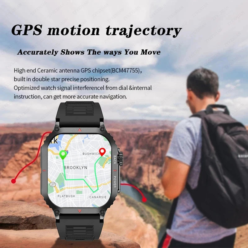 2024 Outdoor Smart Watch Men 1.95" Screen IP68 Waterproof Watches Bluetooth Call Smartwatch GPS Motion Trajectory For Android