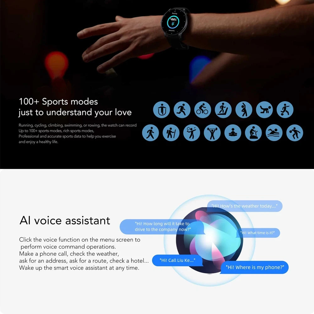 2024 New Bluetooth Call Bracelet Sports Fitness Voice Assistant Women Smartwatch For Android IOS Men Smart Watch IP68 Waterproof