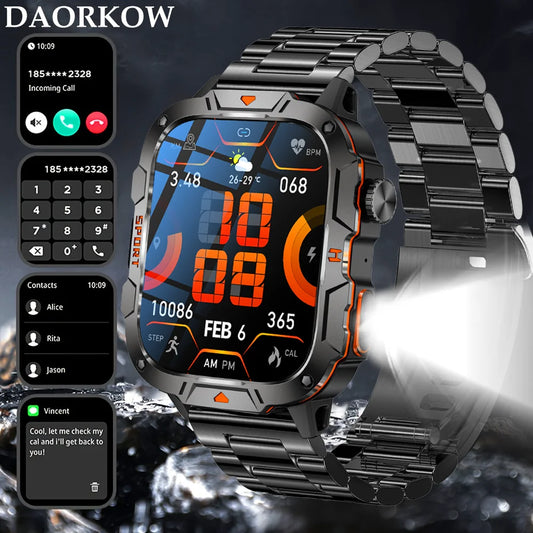 2024 New Outoor Military Smart Watch Men IP68 5ATM Sport Fitness Tracker Health Monitor 1.96" BT Call Smartwatch for Android IOS