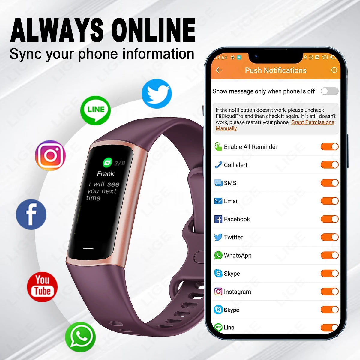 LIGE 2024 Smart Wristband Sport Fitness Heart Rate Tracker Smartwatch AMOLED Screen Waterproof Smart Bracelet For Men Women New