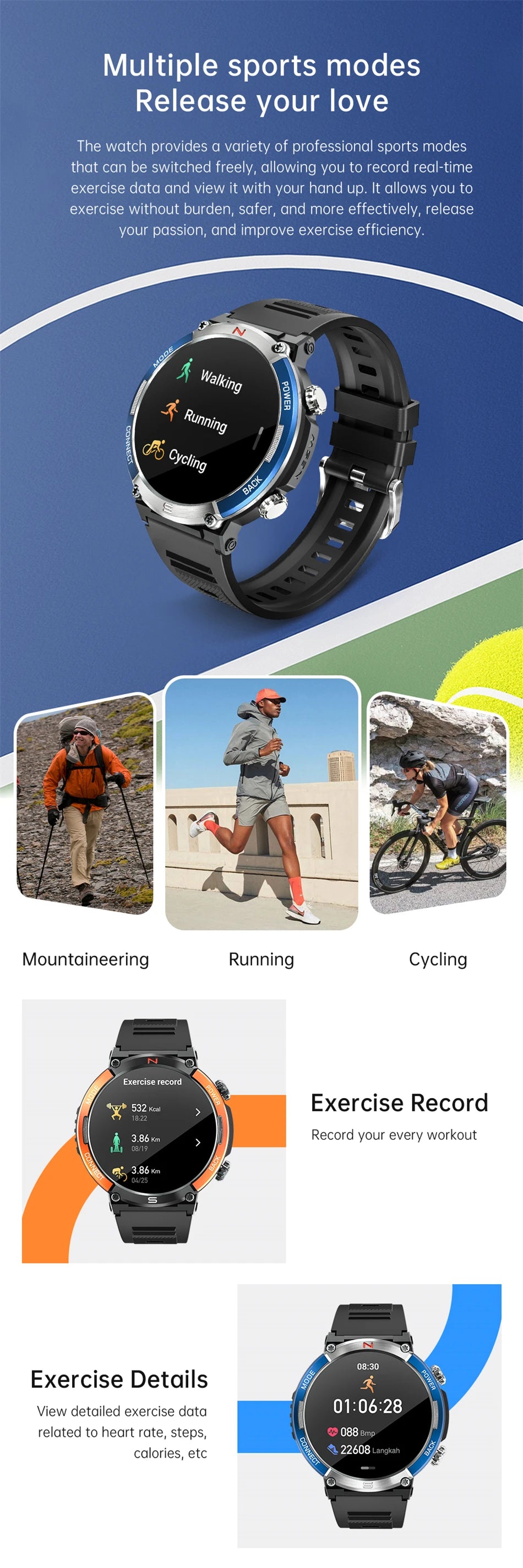 LIGE 2024 Compass Outdoor Sports Military Smart Watches IP68 Waterproof Bluetooth Call Men Smartwatch Health Monitoring Bracelet