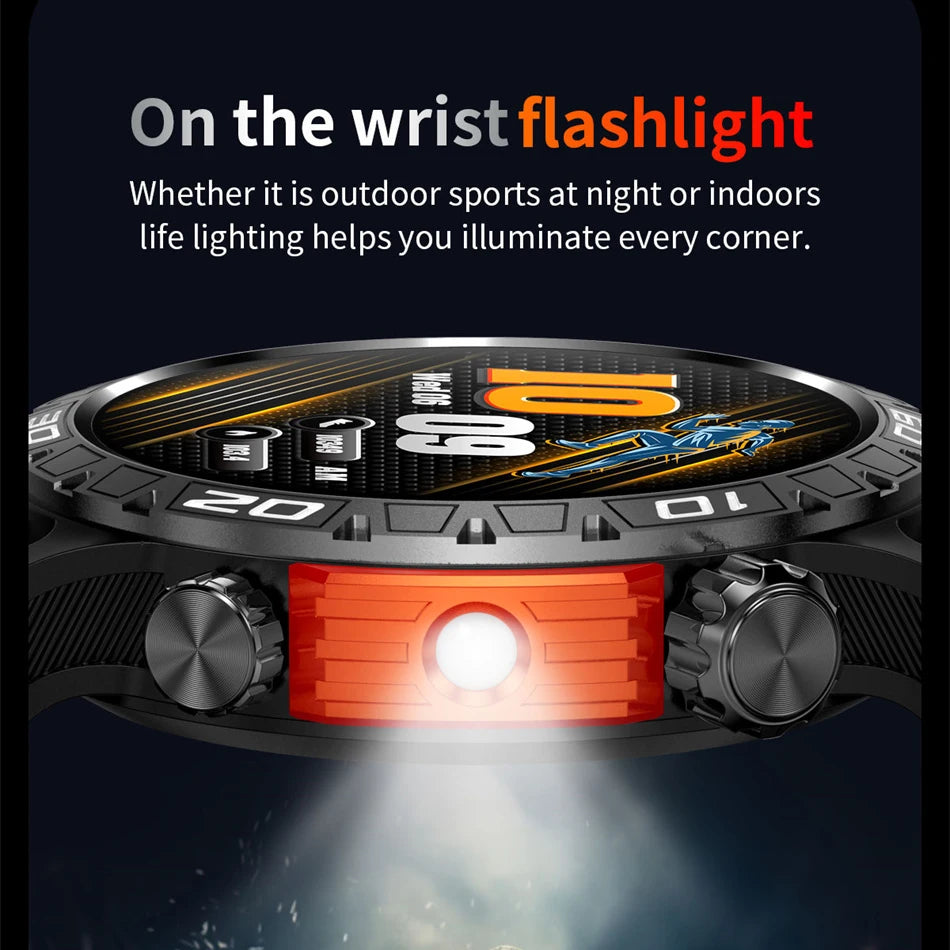 450mAh Battery LED Flashlight Men Smartwatch Heart Rate Blood Pressure Health Monitoring Bluetooth call smart Watch Men 2024 New