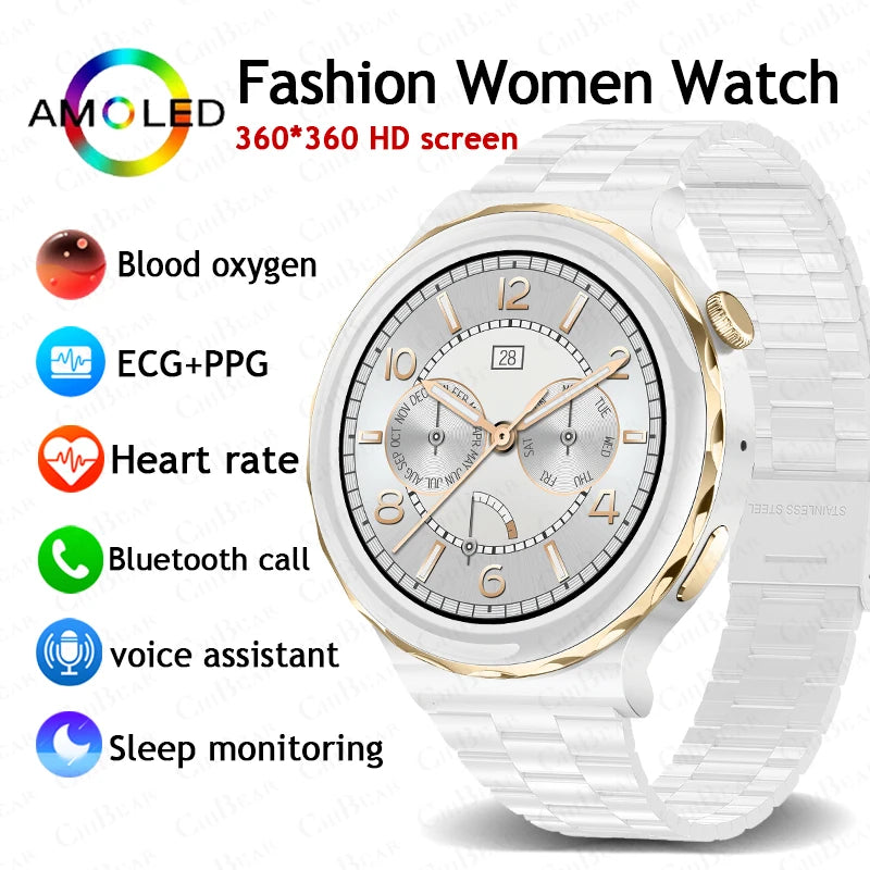 2024 New Fashion Smart Watch Women AMOLED HD Screen Heart Rate Bluetooth Call IP67 Waterproof Sport SmartWatch For Android IOS