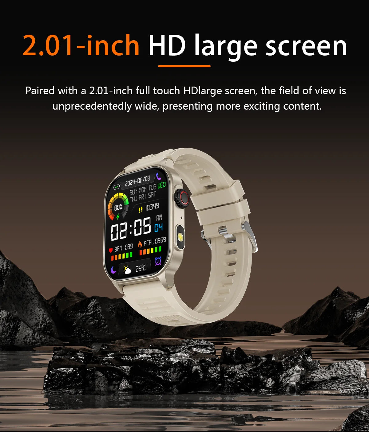 2024 New For Xiaomi 2.01 Inch Screen Smart Watch Mens Bluetooth Call 370 MAh Sport Waterproof Heartrate Blood Oxygen SmartWatch