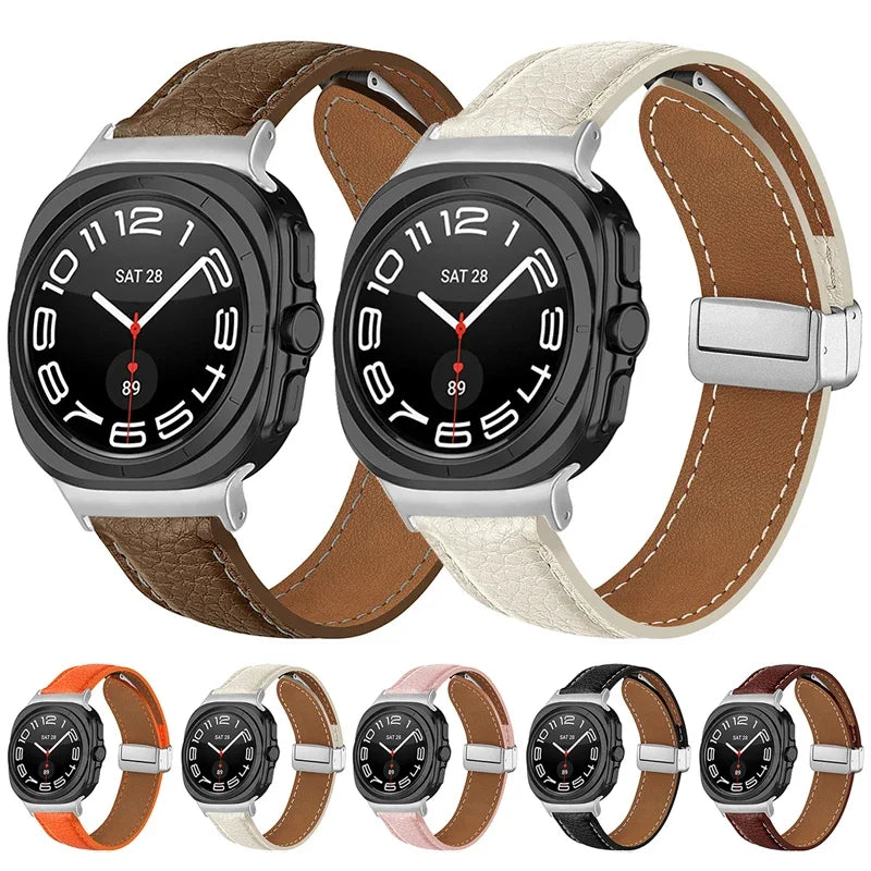 Magnetic Leather Strap For Samsung Galaxy Watch 7 Ultra 47mm Replacement Sport Bracelet for Galaxy Watch 47mm Band Accessories