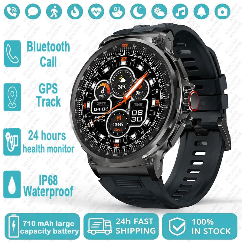 New 1.85 inch Smart Watch Men IP68 Waterproof GPS Sports 400+Dial Watch 710 mAh Bluetooth Call Smartwatch Man For Huawei Xiaom