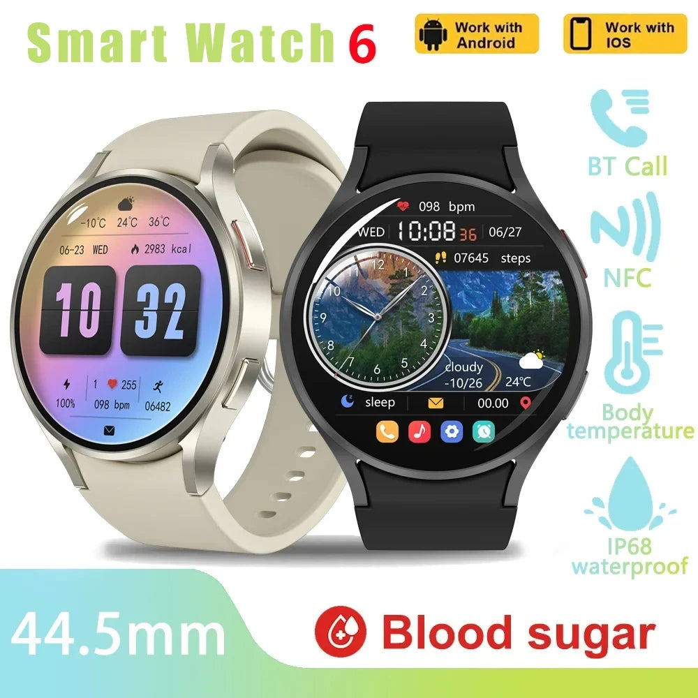 2024 New GPS Smart Watch 6 Men Sports Fitness Tracker Sleep Blood Glucose Detector AMOLED IPS HD BT Call Women Couple smartwatch