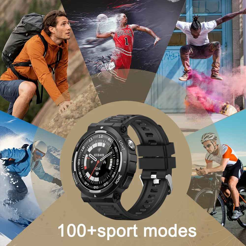 2024 New Rugged Military With LED Flashlight Smart Watch Men Heart Rate Bluetooth Call Waterproof Outdoor SmartWatch For HUAWEI