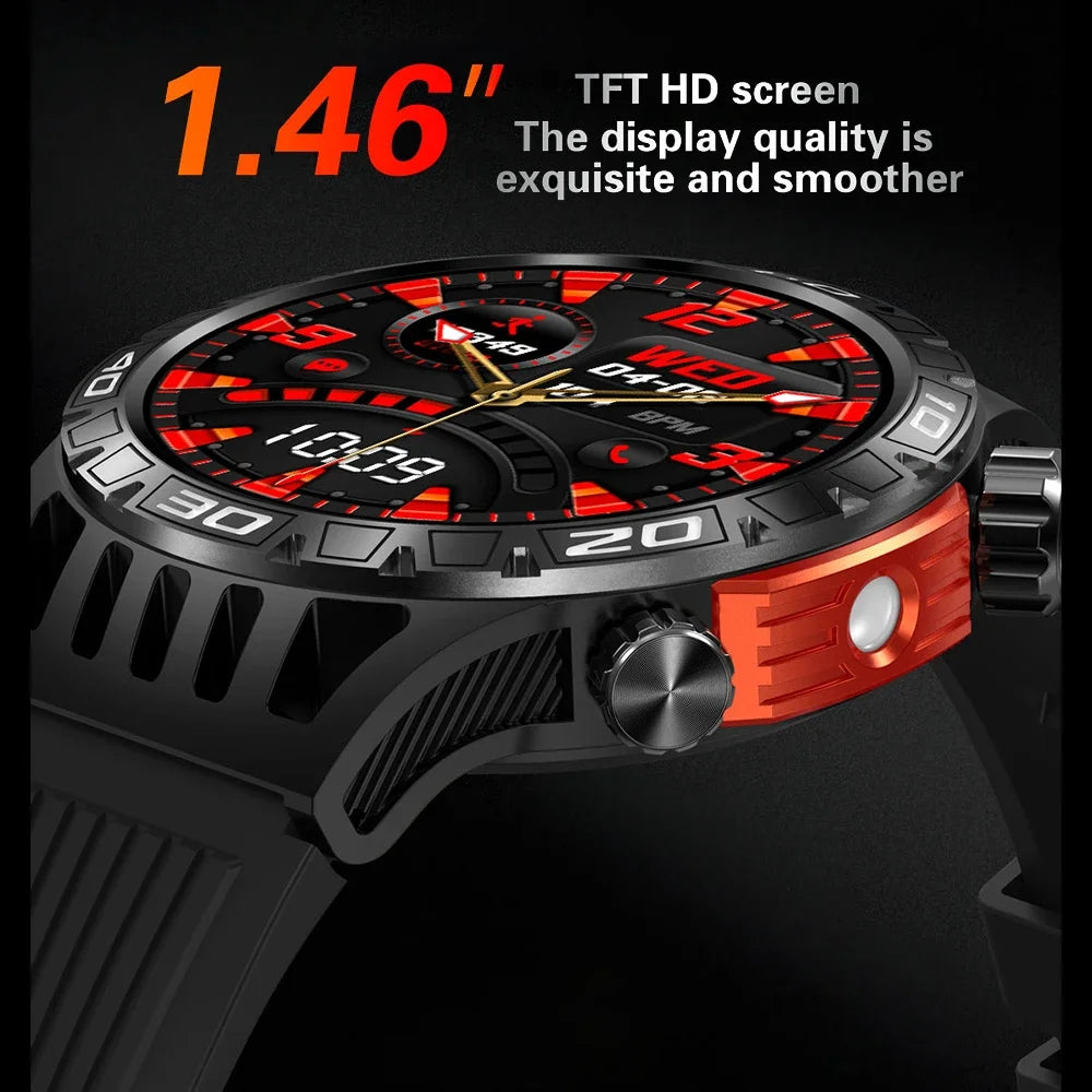 2024 Compass Watch HT22 1.46'' HD Display Smartwatch 100+ Sports Modes Flashlight Men Military Grade Toughness Smart Watch