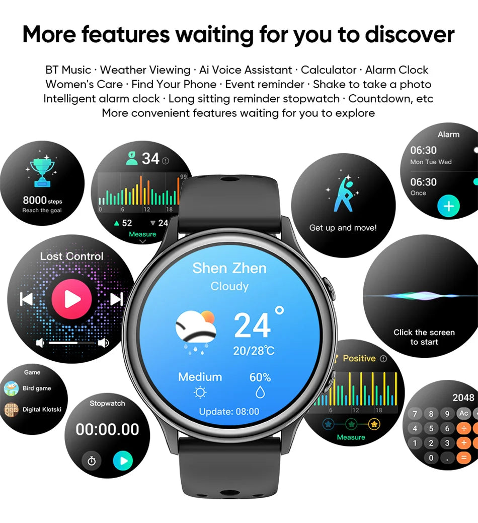 2024 Fashion Bluetooth Call Smart Watch Women 1.27 inch Heart Rate Blood Oxygen 100+Sports Waterproof Men Smartwatch For Xiaomi