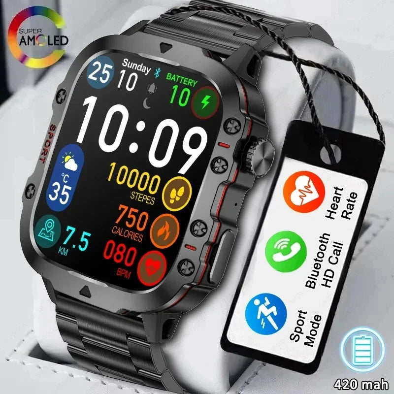 2024 Outdoor Military 3ATM Waterproof Smart Watch Men 420mAh Battery Heart Rate Sports Fitness Watches Bluetooth Call Smartwatch