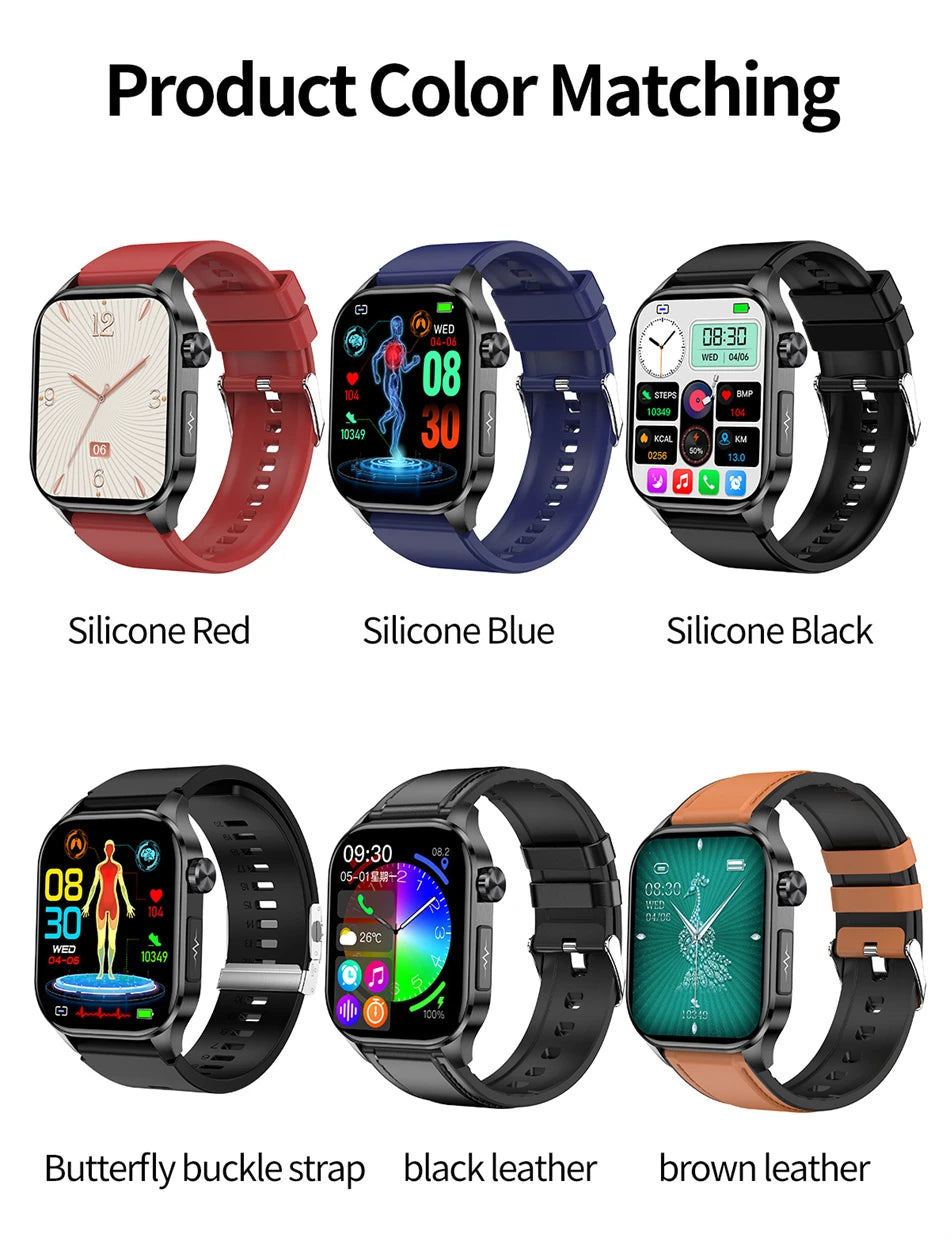 ECG Heart Monitor SOS Bluetooth Call Waterproof Sports Smartwatch 2.04'' HD Screen AI Medical Diagnosis Men Smart Watch 2024 New