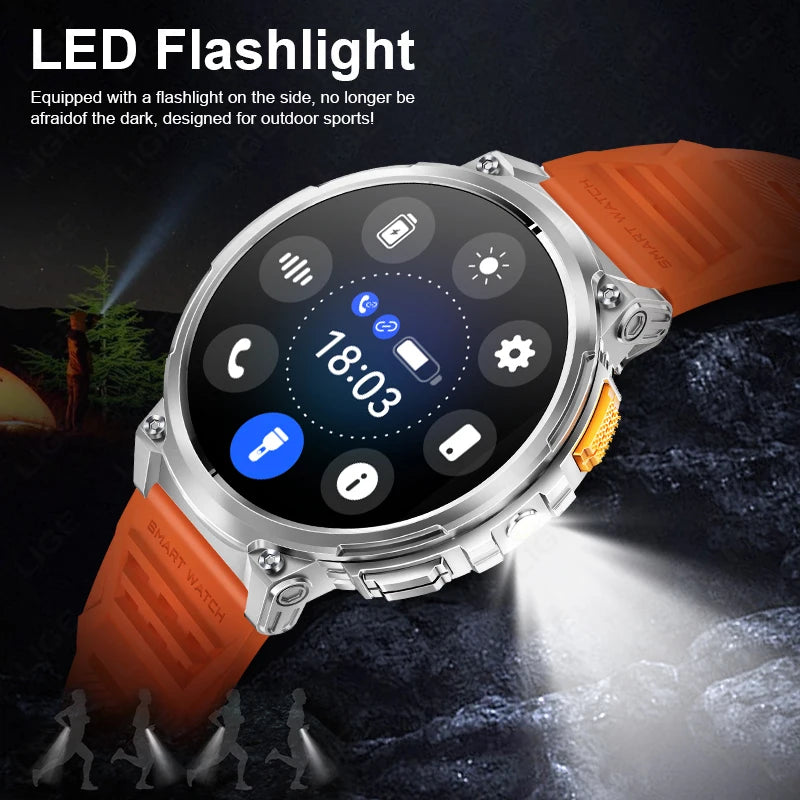 2024 Smart Watch Men 1.85'' Screen Outdoor Sport Heart Rate Flashlight Watch 730mAh Battery Waterproof Wireless Call Smartwatch