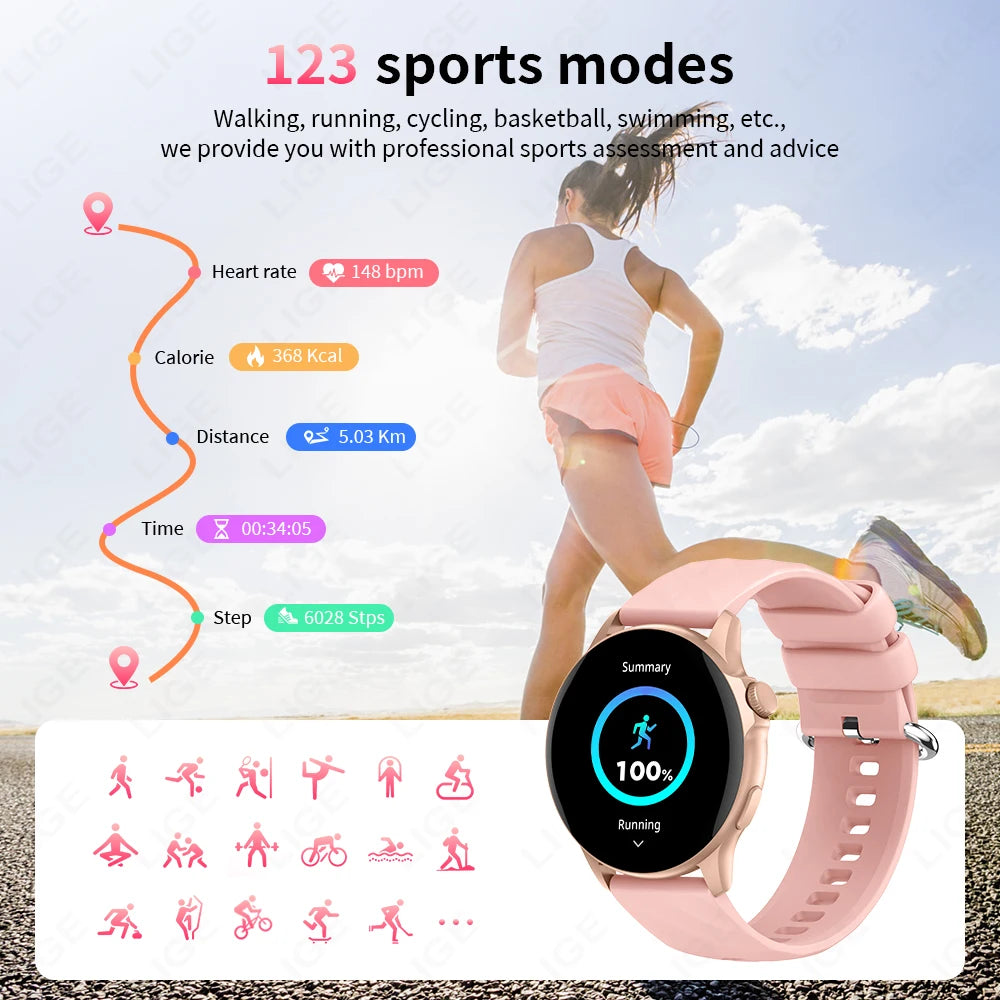 LIGE 2024 Women Men Smart Watches Bluetooth Call Waterproof Sports Smartwatch Heart Rate Monitoring Bracelet AI Voice Assistant