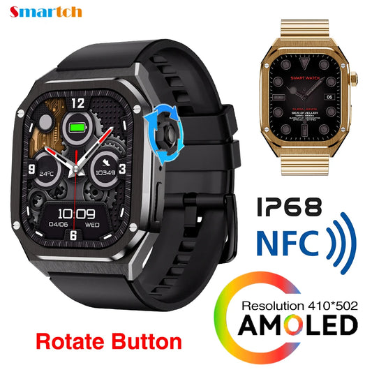 2024 Men Blue Tooth Call 1.96" AMOLED Smart Watch IP68 Waterproof  Music Play Sports Fitness Heart Rate Bracelet NFC Smartwatch