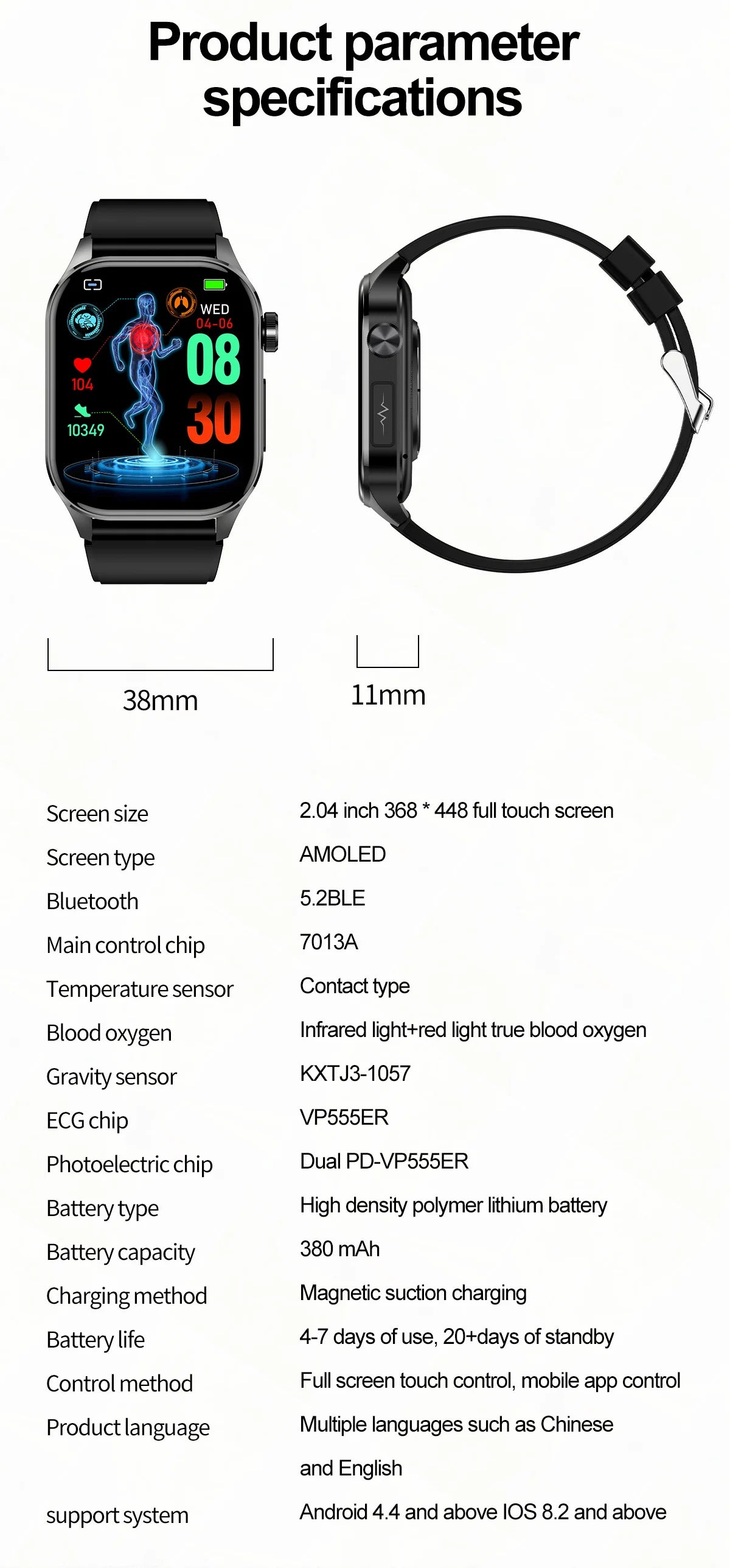 Amoled Ecg Smart Watch Men for Android Xiaomi Ios Watches Blood Glucose Lipid Pressure Sport Health Call Smartwatch 2024 Women