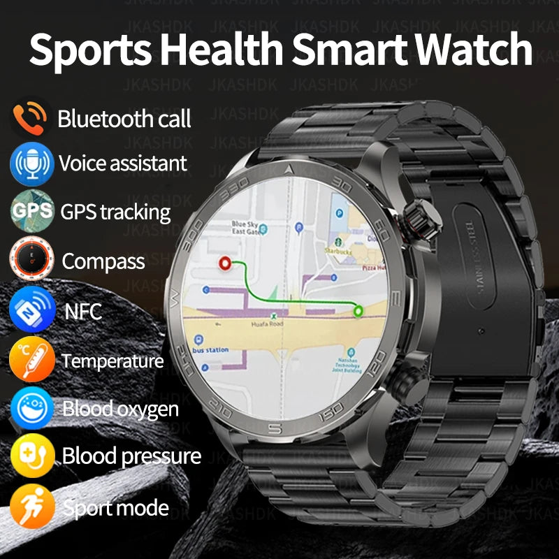 2024 New Outdoor Military GPS Smart Watch Men AMOLED HD Screen Heart Rate Blood Pressure Bluetooth Call Waterproof Smartwatches