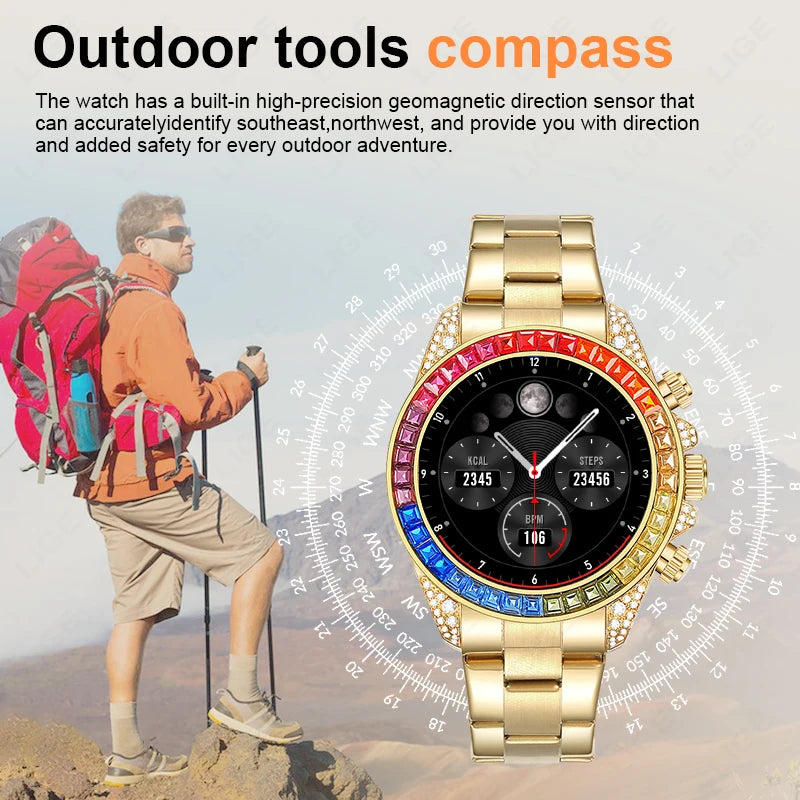 LIGE 2024 Compass Outdoor Sport Men Smart Watches NFC AI Voice Assistant Bluetooth Call Waterproof Smartwatch Heart Rate Monitor