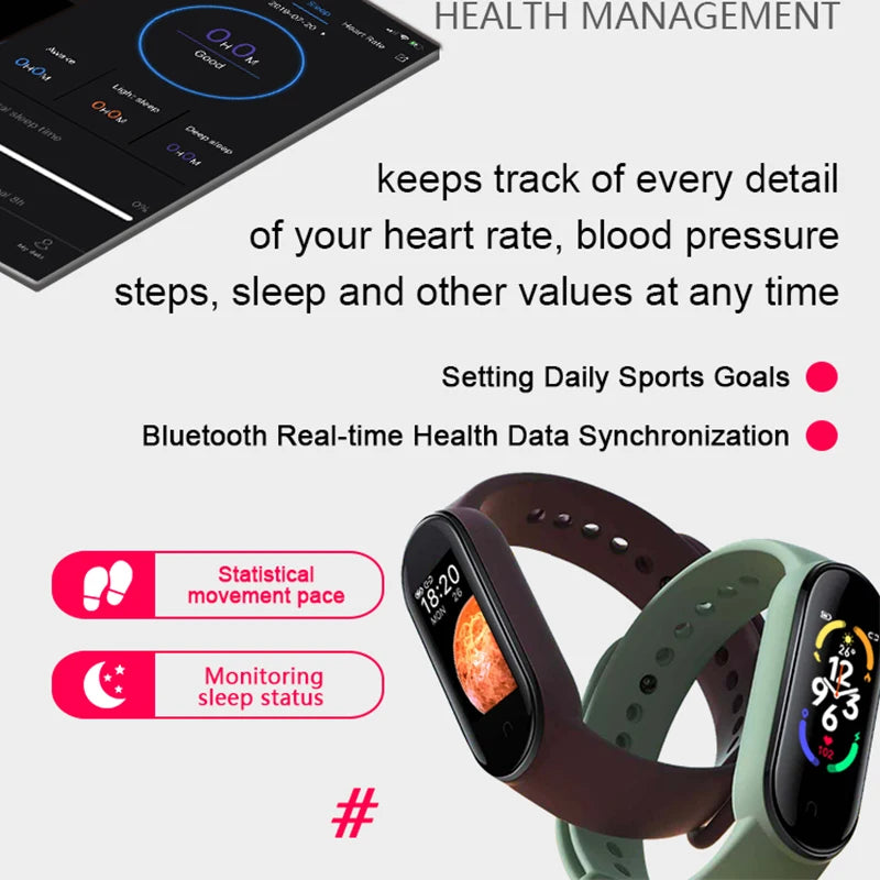 Smart Watch Smartband Heart Rate Smartwatch M7 Fitness Tracker Blood Pressure Sport  Bracelet for Mi Band 7  Men Women