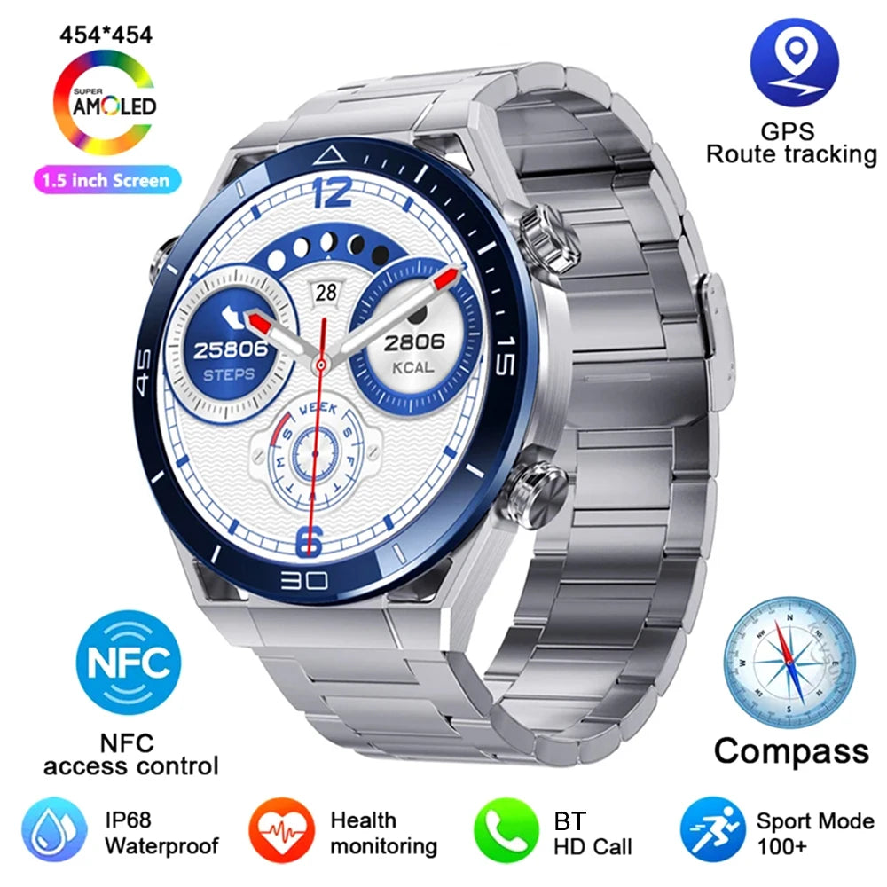 2024 New Smart Watch Men GPS Tracker AMOLED 454*454 HD Screen Heart Rate Smart Watch Bluetooth Call HD Full Touch SmartWatch