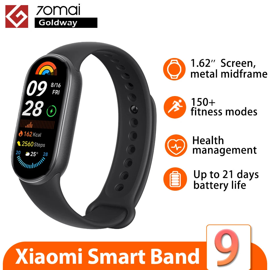 Global Version Xiaomi Smart Band 9 Mi Bracelet 8 Color AMOLED 1.62'' Screen Blood Oxygen Bluetooth 5.4 Miband Wrist Sport Watch