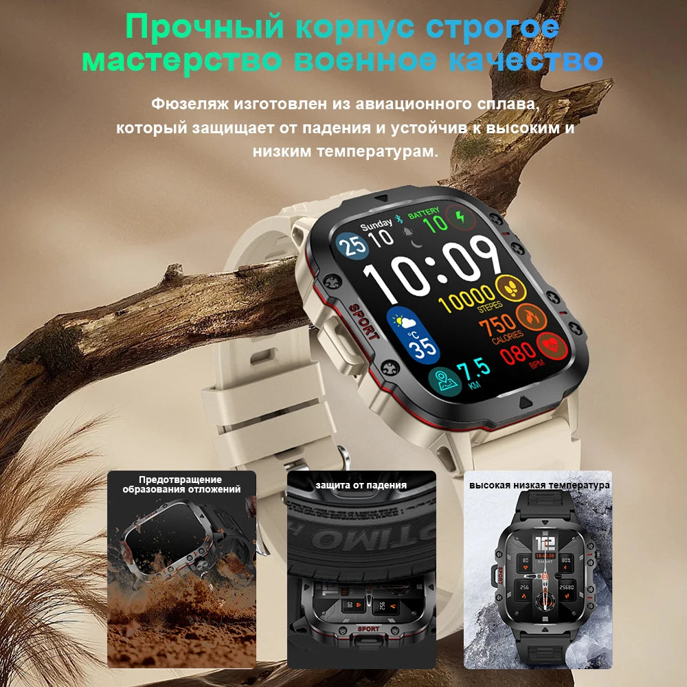 2024 New For Xiaomi Rugged Man Black Smart Watch Waterproof Sport Smartwatch Outdoor Bluetooth Call  Healthy Sports Watches