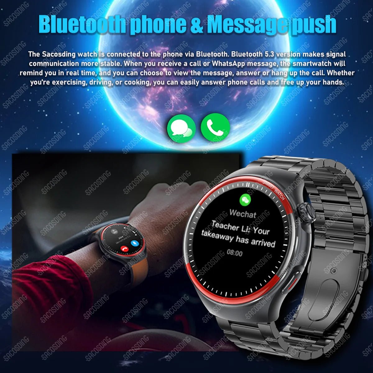 2024 Smart Watch Men Super Retina Screen Bluetooth Calling Health Monitor Temperature Smartwatch 530mAh Fitness Tracker NFC SOS