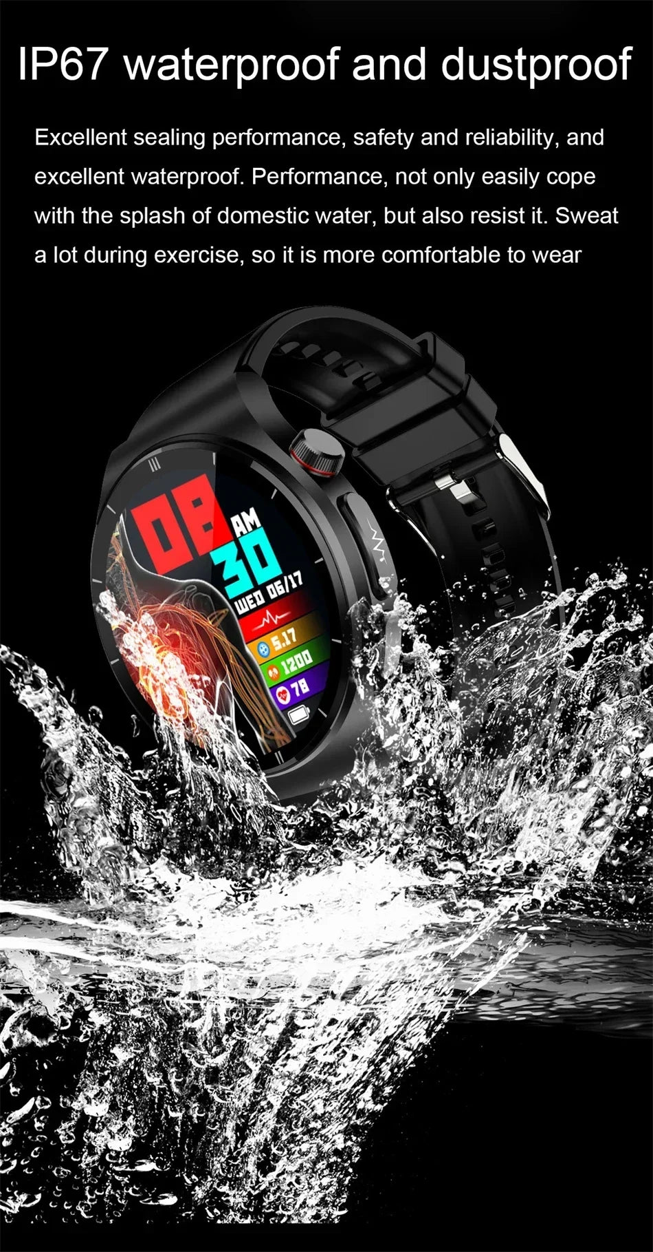 2024 New Medical Grade Bluetooth Call Smart Watch Men Blood Glucose Blood Fat Uric Acid ECG+PPG Monitoring Health Smartwatch Men