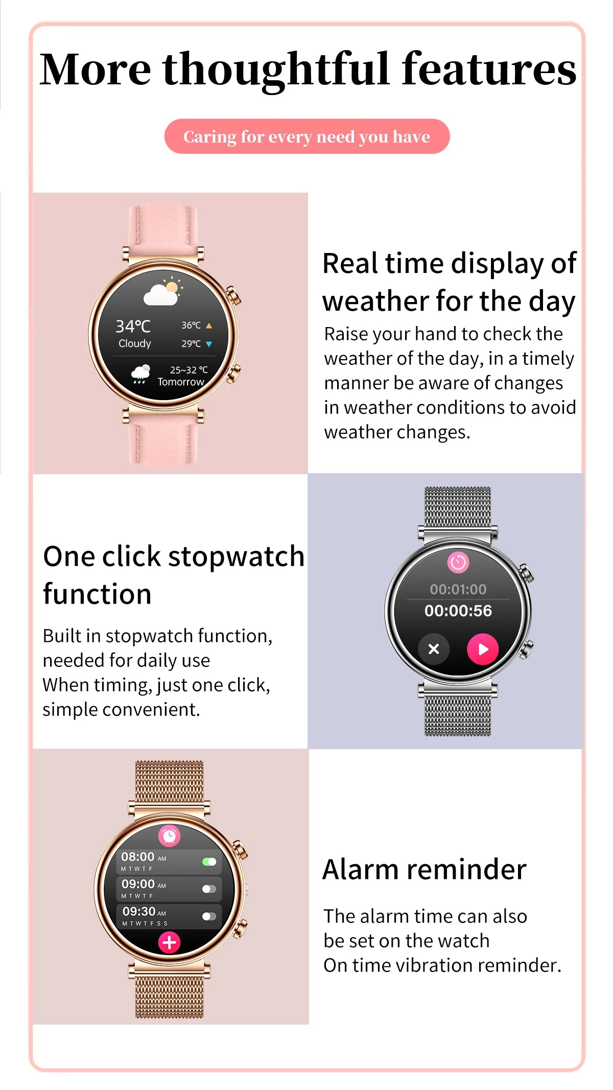 2024 Fashion Smart Watch for Women Lady Health Monitoring 1.27inch Screen IP68 Waterproof BT Calling Diamond Fashion Smartwatch