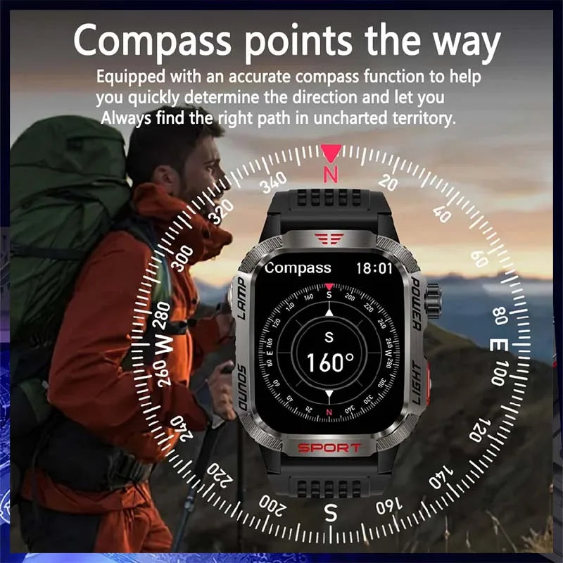 2024 New For Xiaomi Military Outdoor Smart Watch Men 600Mah GPS Track Bluetooth Call LED Light Outdoor Waterproof Smartwatch