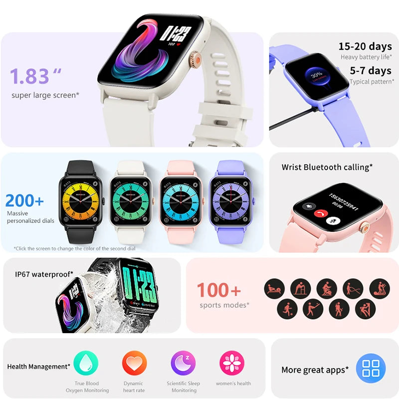 2024 New Mens Smart Watch Healthy Heart Rate Temperature Detection Ai Intelligent Voice Smartwatch 300mAh Fitness Exercise Clock