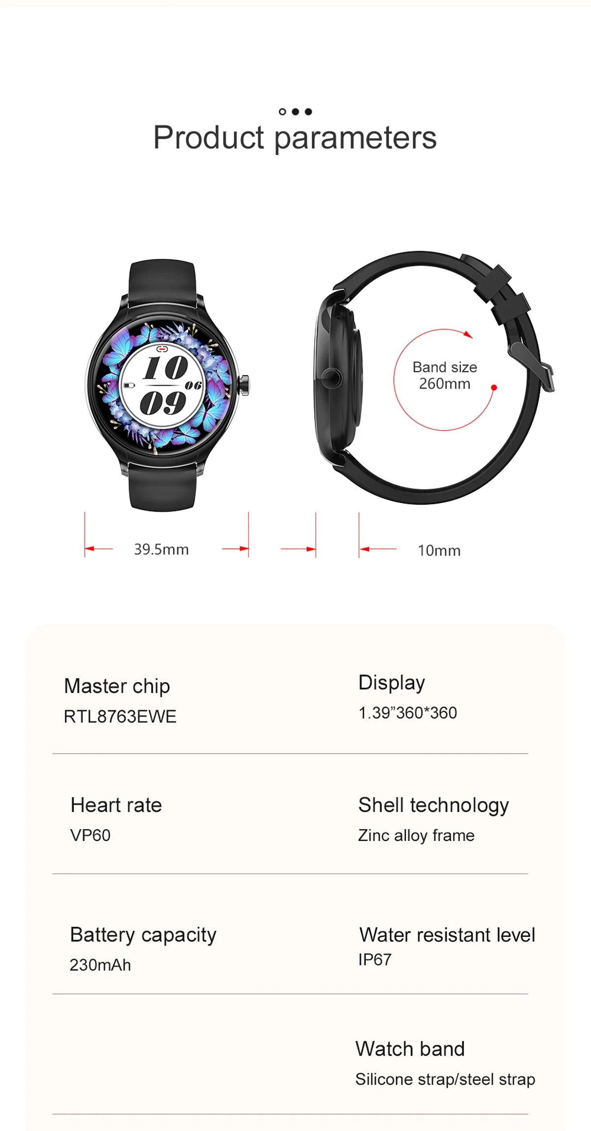 2024 Fashion Smart watches for Women Amoled screen Heart Rate IP68 Waterproof Android Round Shape  Digital BT call smart Watch