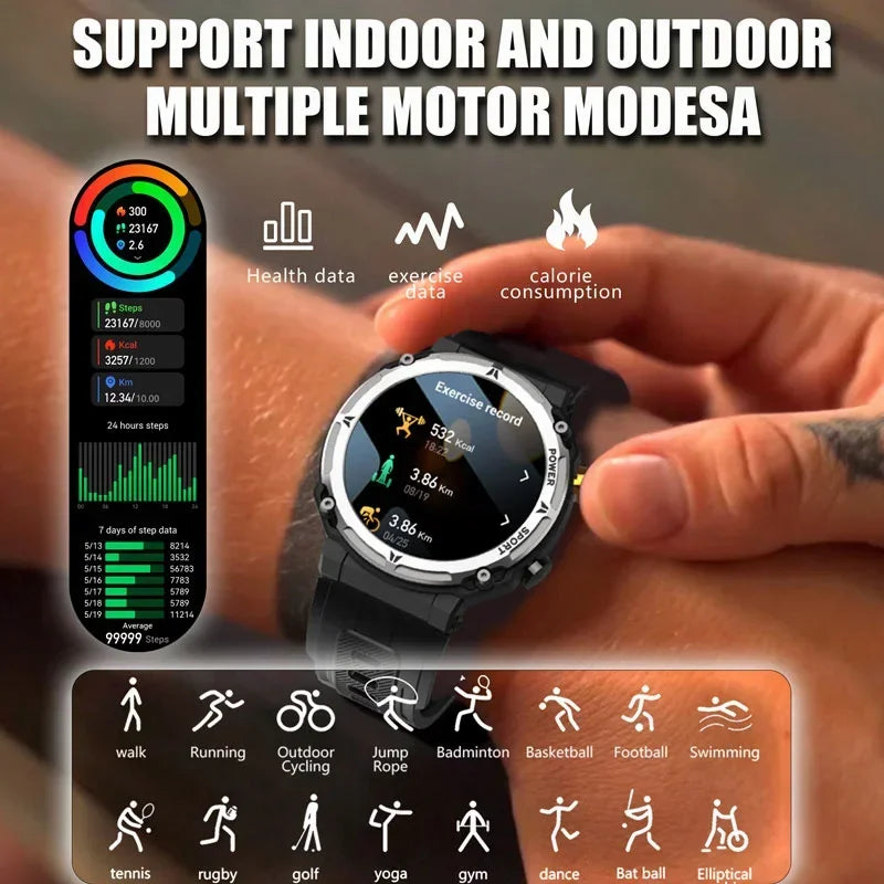 2024 Original Military Smartwatch Bluetooth Call Fitness Sports Waterproof Smart Watch for Men Women Xiaomi Apple Android Phones