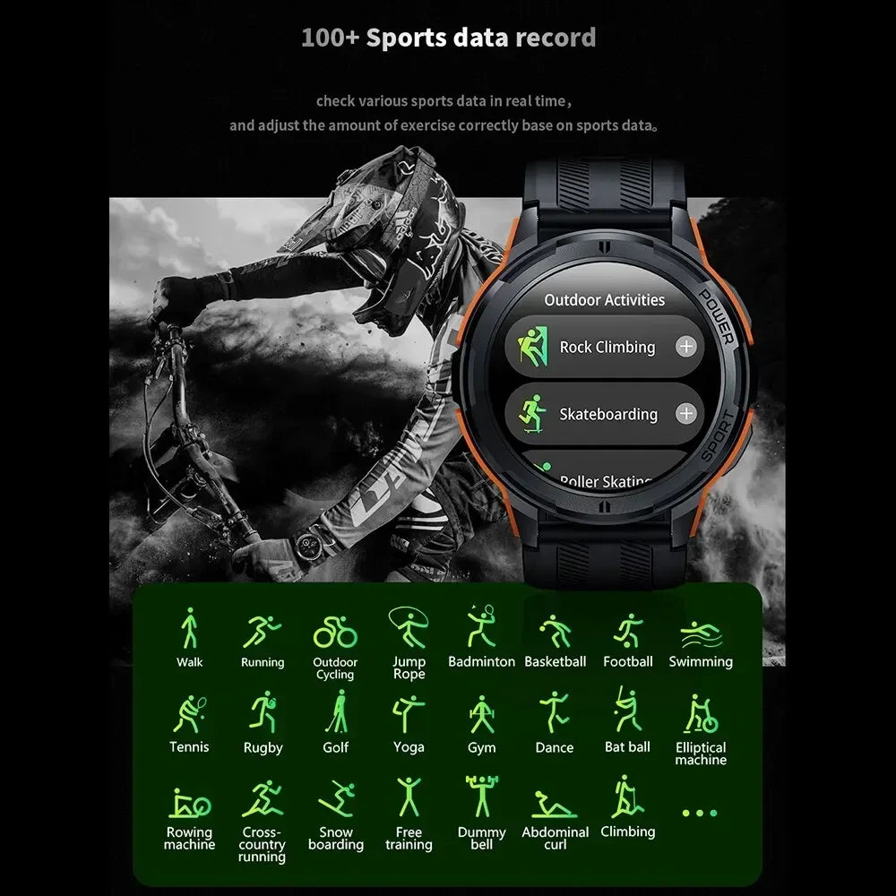 Rugged Outdoor Military 1ATM Waterproof Watches Sports Bluetooth Smartwatch For Men Smart Watch 2024 New Clock For Xiaomi Huawei